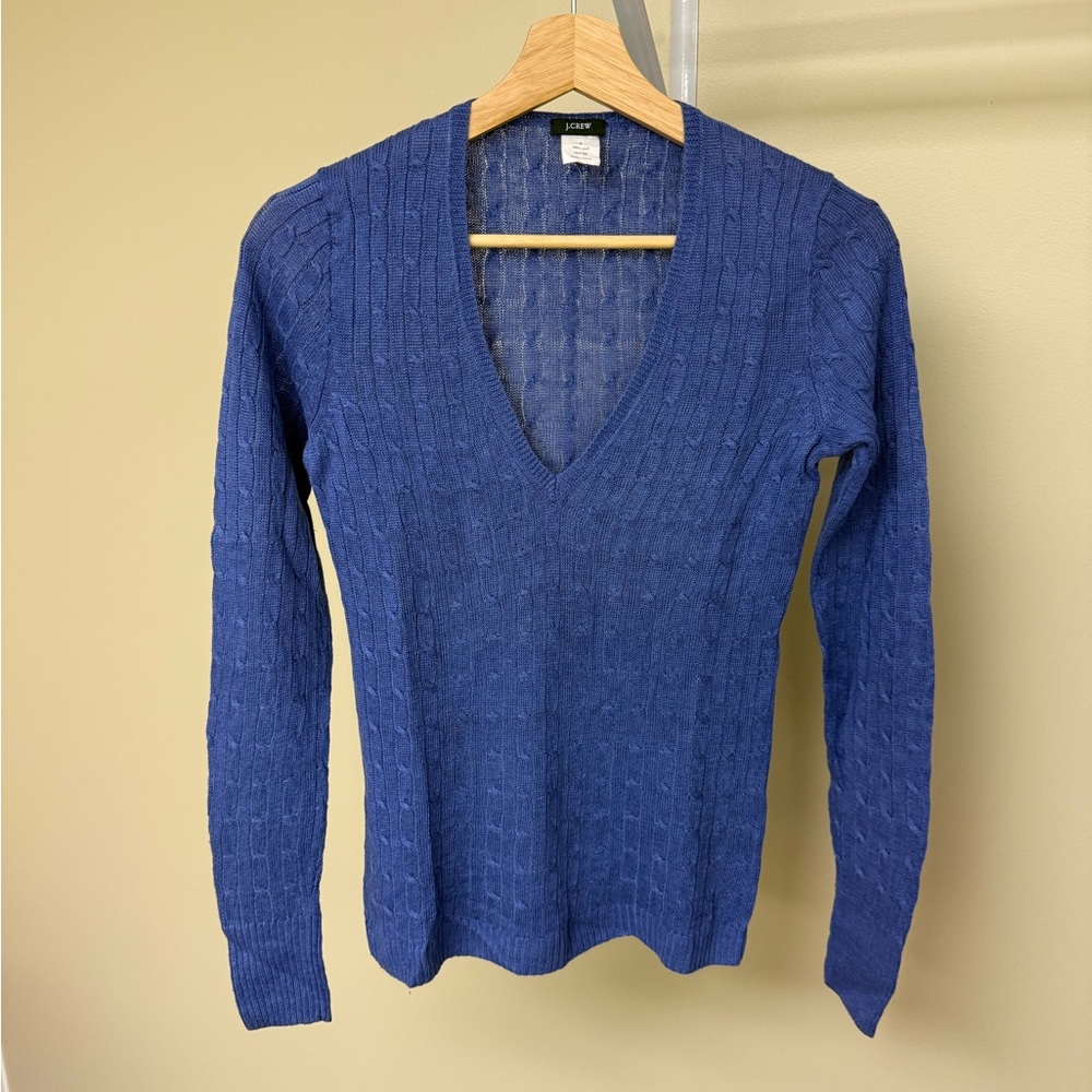 J.Crew 100% Linen V-Neck Sweater – Blue – Size Small